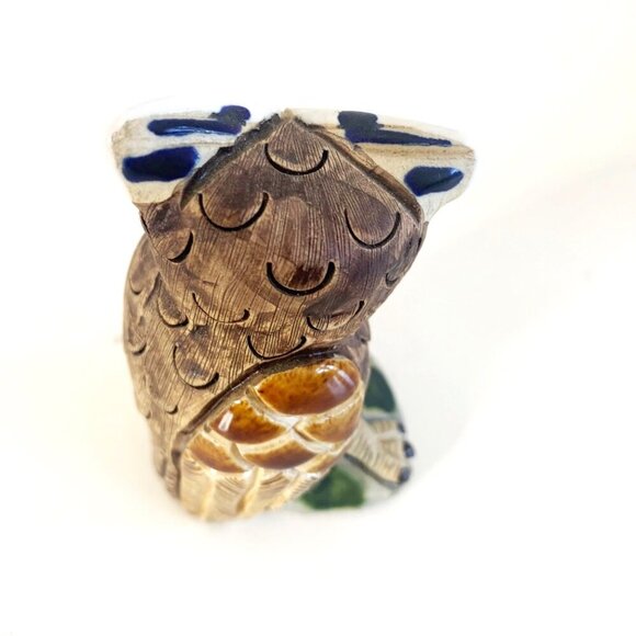 Cute Ceramic Hand Painted and Carved Owl Figurine Marked 3” Tall - Picture 3 of 9